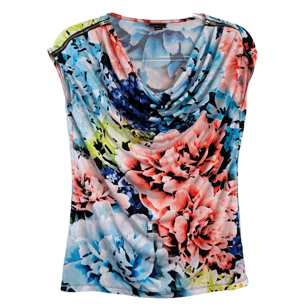 Worthington Women's Pink Blue Floral Cowl Neck Sleeveless Top Small
